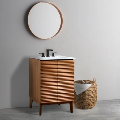 Jonathan Y Calandre 23 In. W X 18 In. D X 33 In. H Thin Linear Slat Modern Farmhouse 2-shelf Bath Vanity Cabine