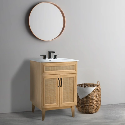 Jonathan Y Javer 23 In. W X 18 In. D X 33 In. H Rattan Modern Farmhouse 2-shelf Bath Vanity Cabinet