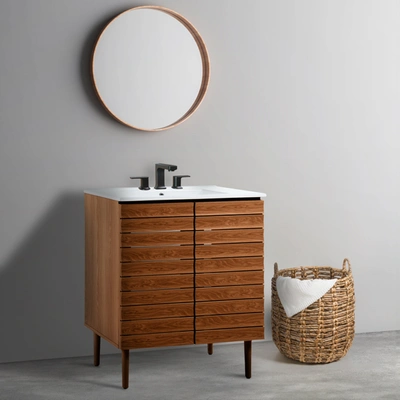 Jonathan Y Aubert 29 In. W X 18 In. D X 33 In. H Thick Linear Slat Modern Farmhouse 2-shelf Bath Vanity Cabinet
