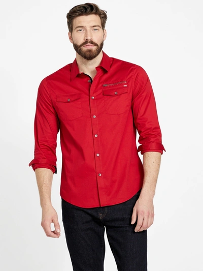 Shop Guess Factory Linwood Poplin Shirt In Red