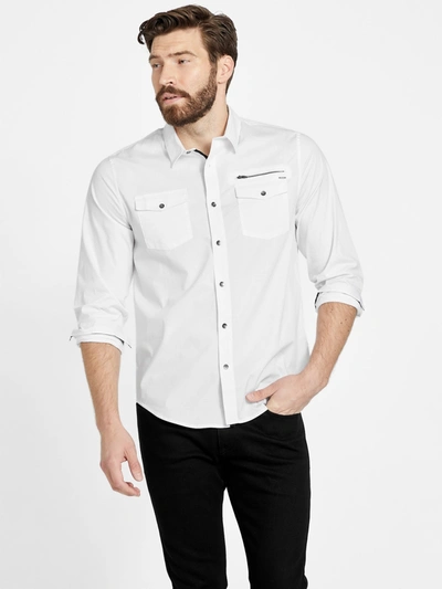 Shop Guess Factory Linwood Poplin Shirt In White