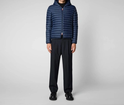 Shop Save The Duck Men's Puffer Hoodie Coat In Navy Blue