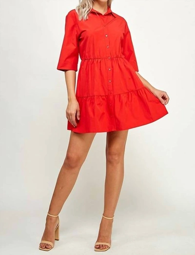 Shop Ellison Button Up Dress In Red