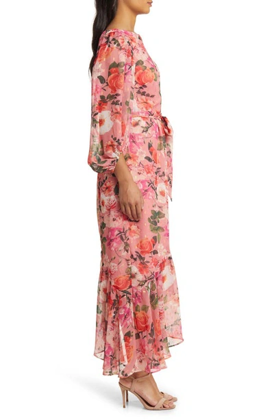 Shop Eliza J Floral Balloon Sleeve Asymmetric Maxi Dress In Rose
