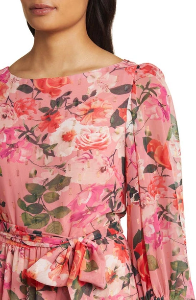 Shop Eliza J Floral Balloon Sleeve Asymmetric Maxi Dress In Rose
