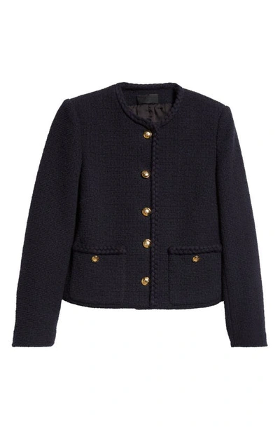 Shop Nili Lotan Iman Crop Tweed Jacket In Dark Navy