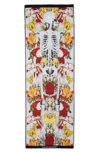 Shop Alexander Mcqueen Floral Skeleton Wool & Silk Scarf In Ivory/ Red