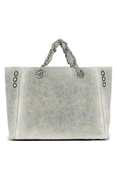 Shop Balmain 1945 Soft Washed Denim Tote In Navy/ Beige