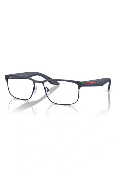 Prada 56mm Rectangular Optical Glasses In Blue Rubber