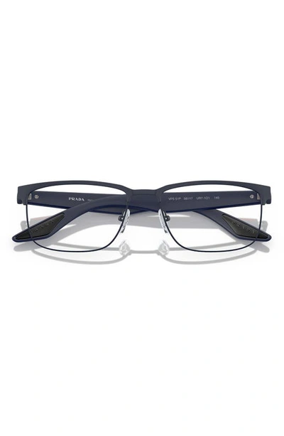 Prada 56mm Rectangular Optical Glasses In Blue Rubber