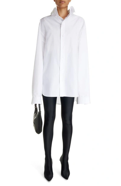 Shop Balenciaga Kick Collar Cocoon Cotton Poplin Button-up Shirt In White