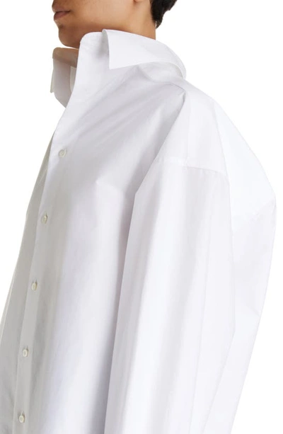 Shop Balenciaga Kick Collar Cocoon Cotton Poplin Button-up Shirt In White