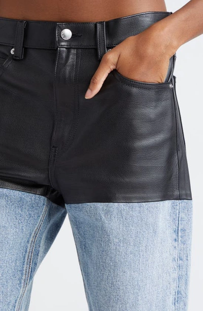 Alexander Wang Leather-paneled Low-rise Jeans In Vintage Faded Indigo