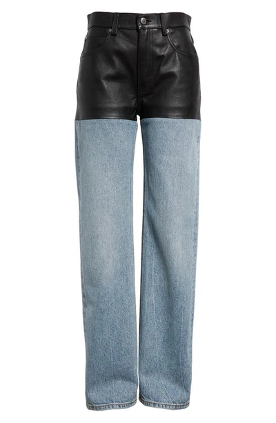 Alexander Wang Leather-paneled Low-rise Jeans In Vintage Faded Indigo