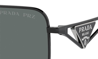 Shop Prada 56mm Polarized Rectangular Sunglasses In Black