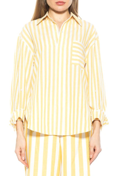 Shop Alexia Admor Tammi Oversize Stripe Boyfriend Button-up Shirt In Yellow Stripe