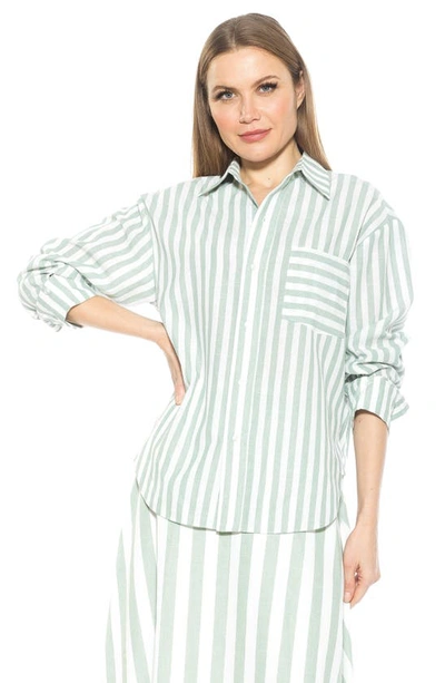 Alexia Admor Tammi Oversize Stripe Boyfriend Button-up Shirt In Green Stripe