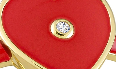Shop Delmar Gold Plated Created White Sapphire Enamel Ring In Red