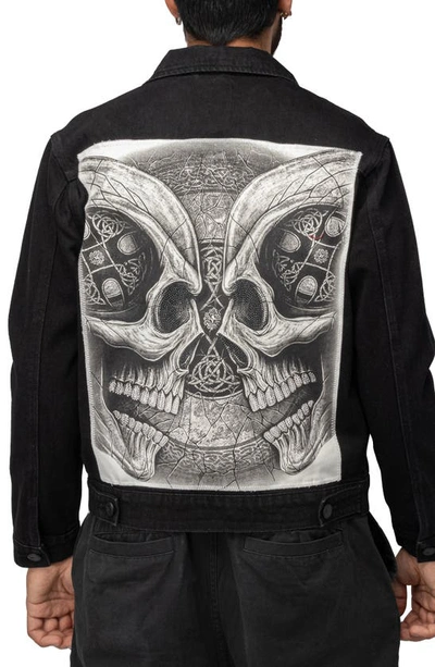 X-ray Skull Patch Denim Jacket In Jet Black