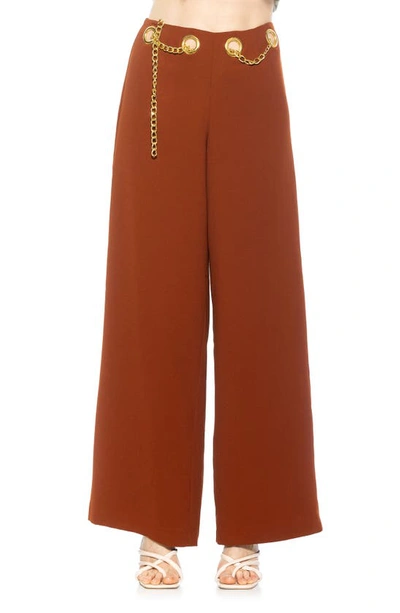 Shop Alexia Admor Cassie Grommet High Waist Wide Leg Pants In Brown