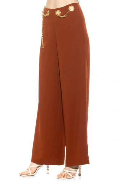 Shop Alexia Admor Cassie Grommet High Waist Wide Leg Pants In Brown