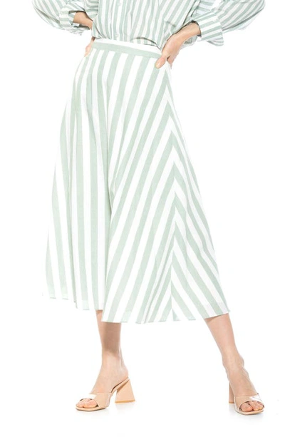 Shop Alexia Admor Brilyn Stripe A-line Linen Skirt In Green Stripe