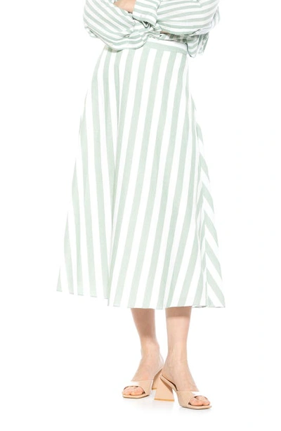 Shop Alexia Admor Brilyn Stripe A-line Linen Skirt In Green Stripe