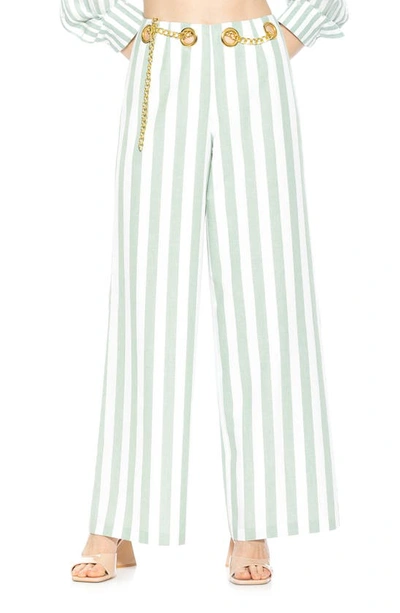 Shop Alexia Admor Cassie Stripe Grommet High Waist Wide Leg Pants In Green Stripe