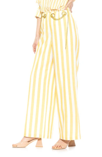 Shop Alexia Admor Cassie Stripe Grommet High Waist Wide Leg Pants In Yellow Stripe