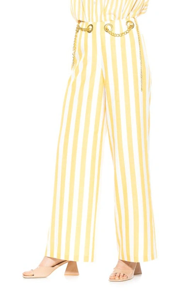 Shop Alexia Admor Cassie Stripe Grommet High Waist Wide Leg Pants In Yellow Stripe