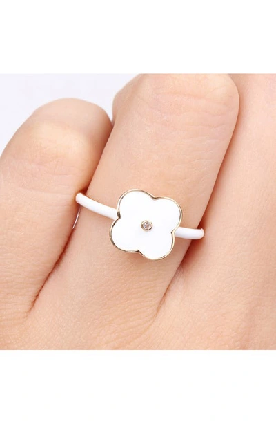 Delmar Gold Plated Created White Sapphire Enamel Ring In White