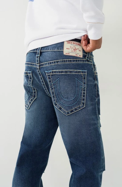 Shop True Religion Brand Jeans Ricky Big T Straight Jeans In Piffile Dark Wash With Rips
