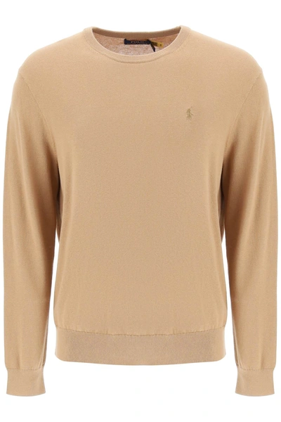 Shop Polo Ralph Lauren Sweater In Cotton And Cashmere In Beige