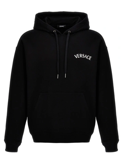 Shop Versace Logo Hoodie Sweatshirt In Black