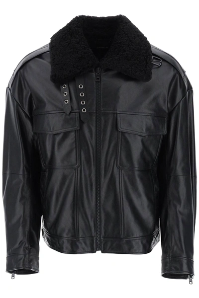 Shop Dolce & Gabbana Leather And Fur Biker Jacket In Black