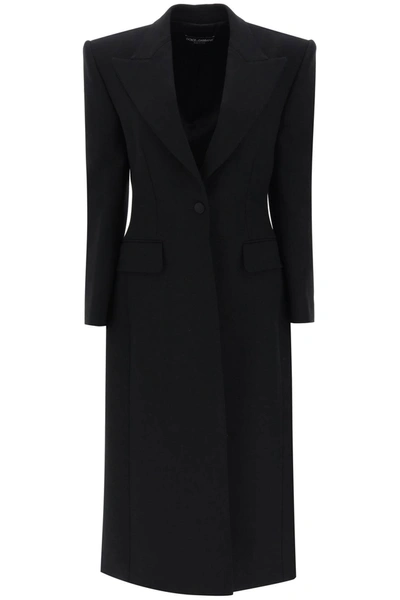 Shop Dolce & Gabbana Wool Cady Shaped Coat In Black