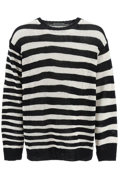 Shop Yohji Yamamoto Striped Pure Cotton Sweater In White, Black