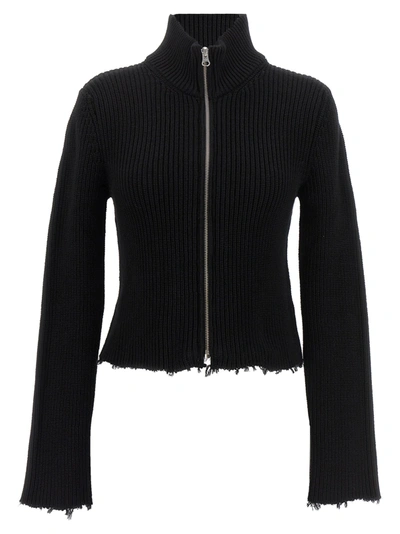 Shop Mm6 Maison Margiela Zip Cardigan Sweater, Cardigans In Black