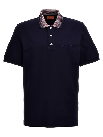 Shop Missoni Logo Embroidery Shirt Polo In Blue