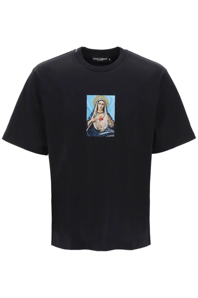 Shop Dolce & Gabbana Printed T Shirt With Rhinestones In Black