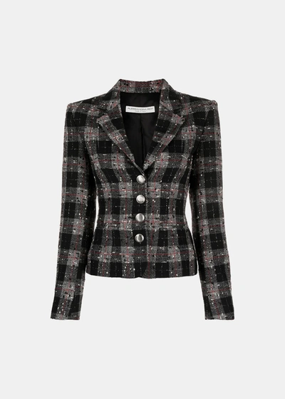 Shop Alessandra Rich Black Checked Lurex Wool Jacket