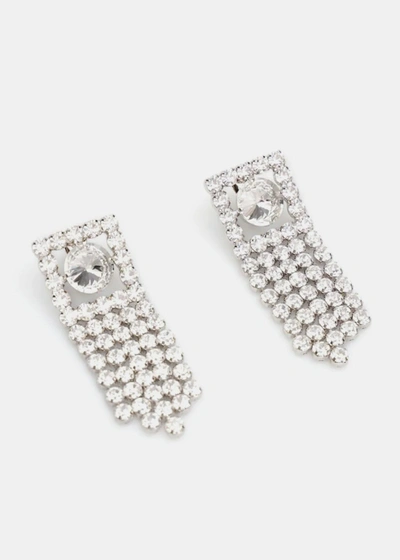Shop Alessandra Rich Crystal Square Fringes Earrings In Silver