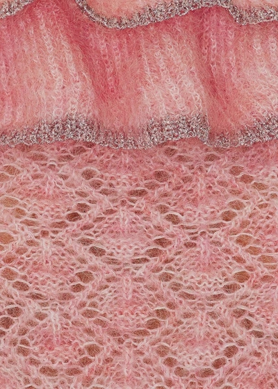 Shop Alessandra Rich Pink Mohair Lace Knit Off Shoulder Top