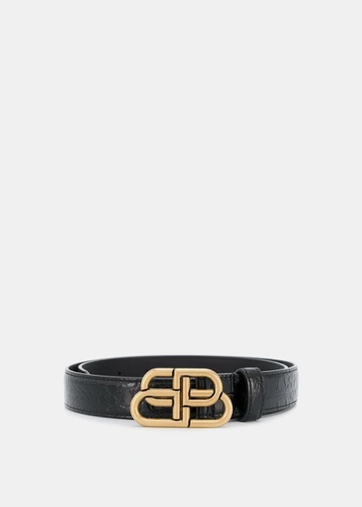 Shop Balenciaga Black Crocodile Embossed Bb Belt