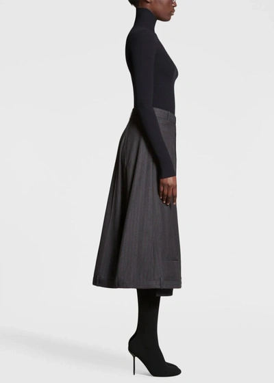 Shop Balenciaga Grey Pinstripe A-line Skirt In Grey/red