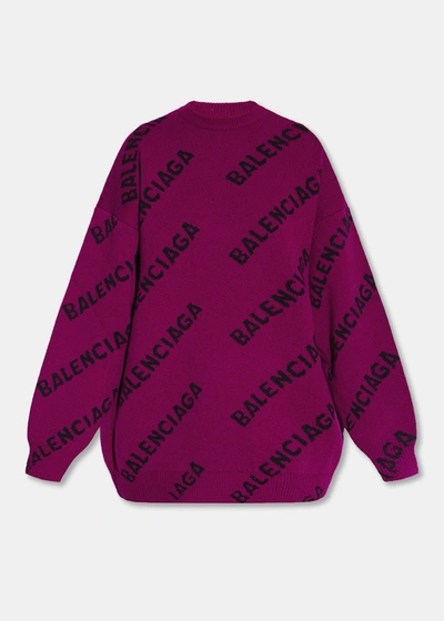 Shop Balenciaga Purple All Over Logo Sweater In Purple/black