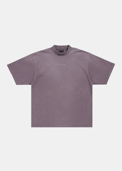 Shop Balenciaga Purple Logo Embroidery T-shirt