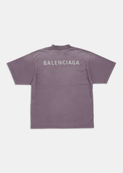 Shop Balenciaga Purple Logo Embroidery T-shirt