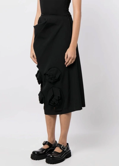 Shop Comme Des Garçons Comme Des Garçons Comme Des Garcons Comme Des Garcons Black Floral Appliqué Ruched Midi Skirt