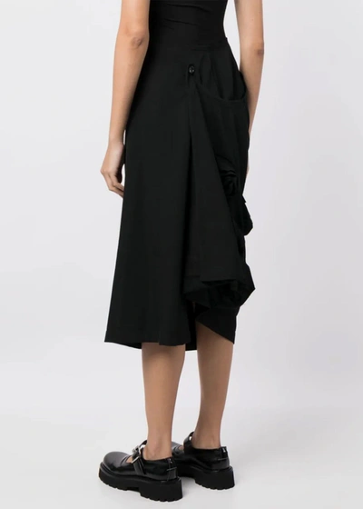 Shop Comme Des Garçons Comme Des Garçons Comme Des Garcons Comme Des Garcons Black Floral Appliqué Ruched Midi Skirt